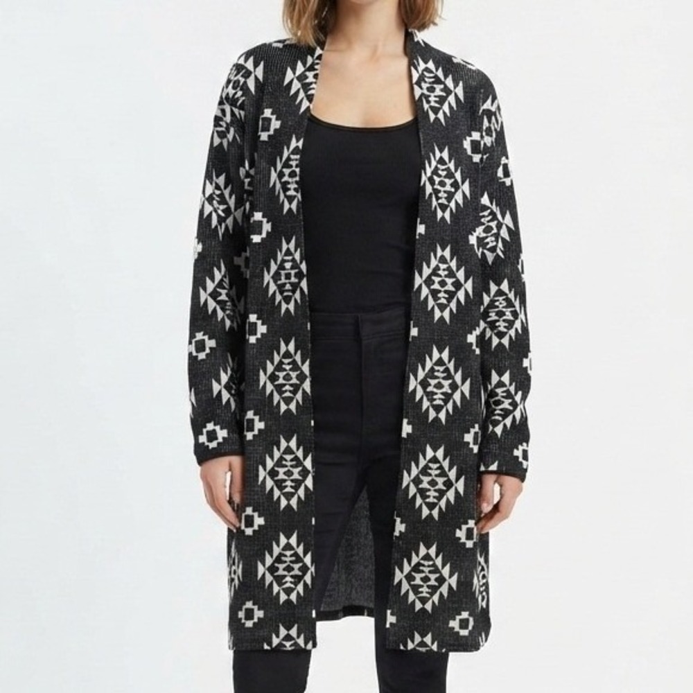 Antthony Original Cardigan Womens XL Black White Geometric Tribal Duster Fall